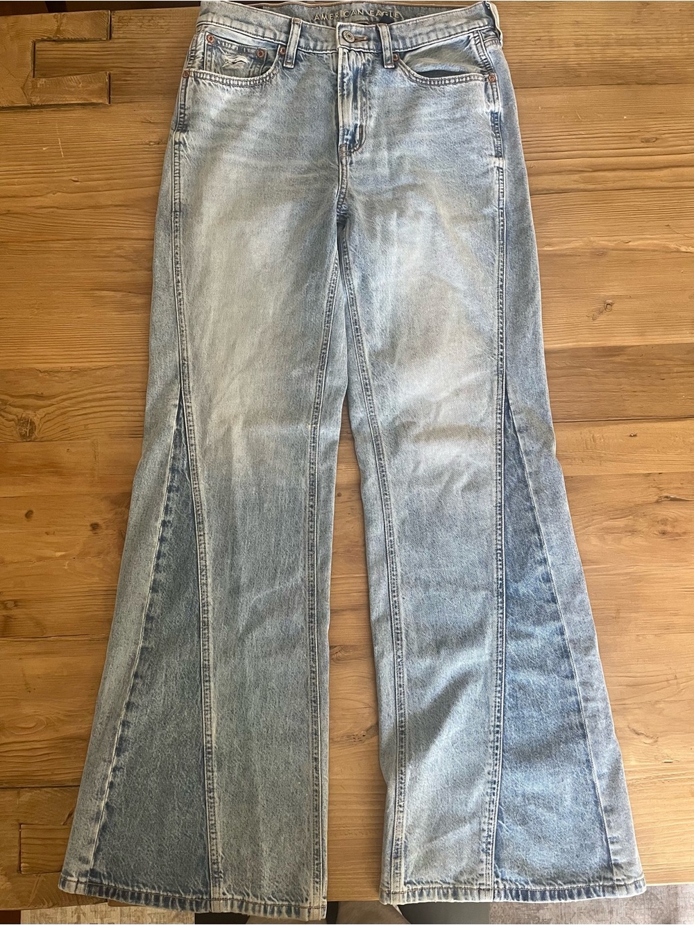 Light Wash Low Rise Panel Flare Jeans - Women